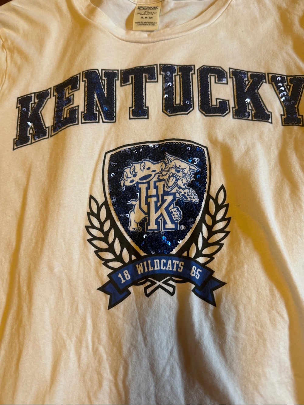 PINK Victoria's Secret White Kids Sequin Kentucky Crest Tee